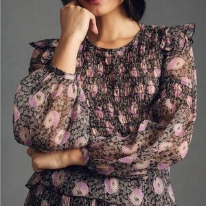 Anna Sui 100% Silk Smocked Blouse